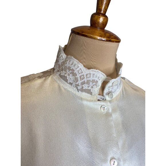 Vintage Gunne Sax Victorian Ivory Lace Back Button-Up Blouse With High Collar 11 - Picture 4 of 10